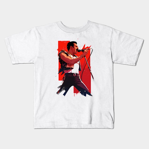 Iconic Performer - Red Backdrop - Rock Music Kids T-Shirt by Fenay-Designs